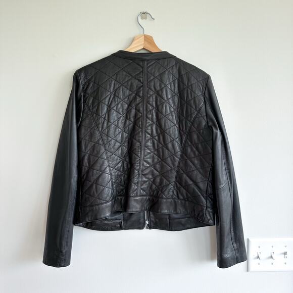 Cole Haan Genuine Lamb Skin Leather Zip Up Quilted Jacket Black L - Picture 2 of 8